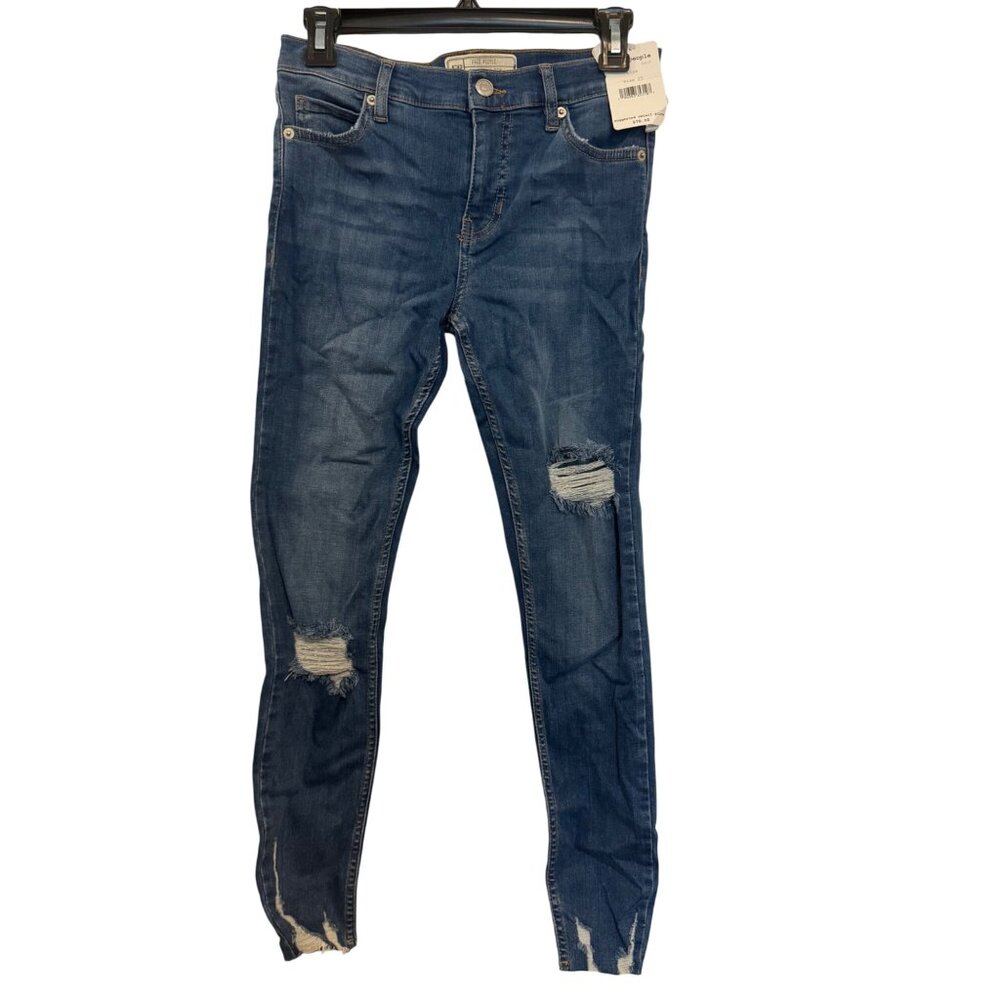 Free People Distressed Skinny Women Size 25 Blue Denim High Rise Stretch Jeans